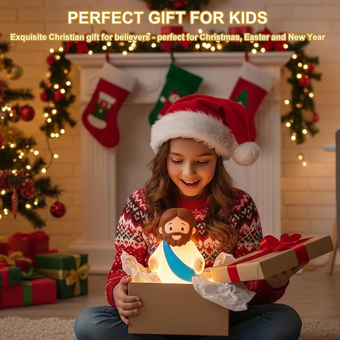Little Jesus Night Light Mini Jesus Silicone Lamp Dimmable Nursery Nightlight for Kids Rechargeable Bedside Touch Lamp Perfect for Christmas, Easter and Baptism Gifts (Blue)