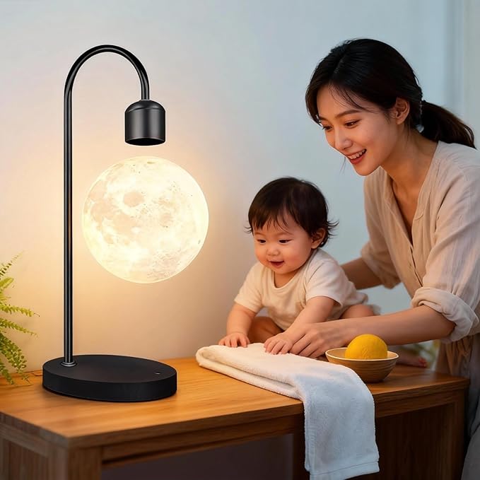Magnetic Levitating Moon Lamp 15W Fast Phone Charging Pad Changeable 10 Colors Switchable Mix Colorful Colors with Touch KeyLevitation Floating 3D Moon Christmas Gift Office Home Decor