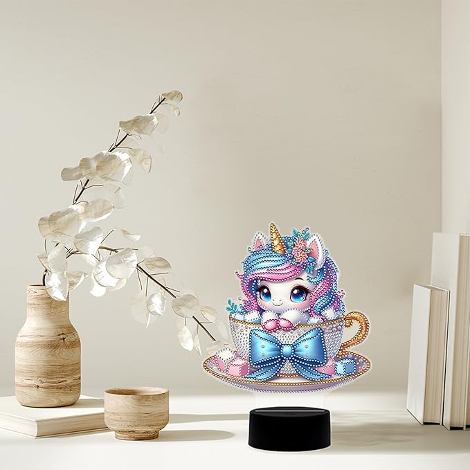 Lovely Unicorn Diamond Art Painting Night Light,Diamond Art Painting Kits Desktop Touch Lamp Ornaments for Tabletop Decor Diamond Art Accessories for Adult Beginner Bedrooms Living Room