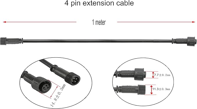 Pack of 5, FVTLED 1m 3.28ft 4Pin Extension Cable Wire with Male and Female Connectors at Both Ends Only for FVTLED RGB/RGB Multi-Color LED Deck Light