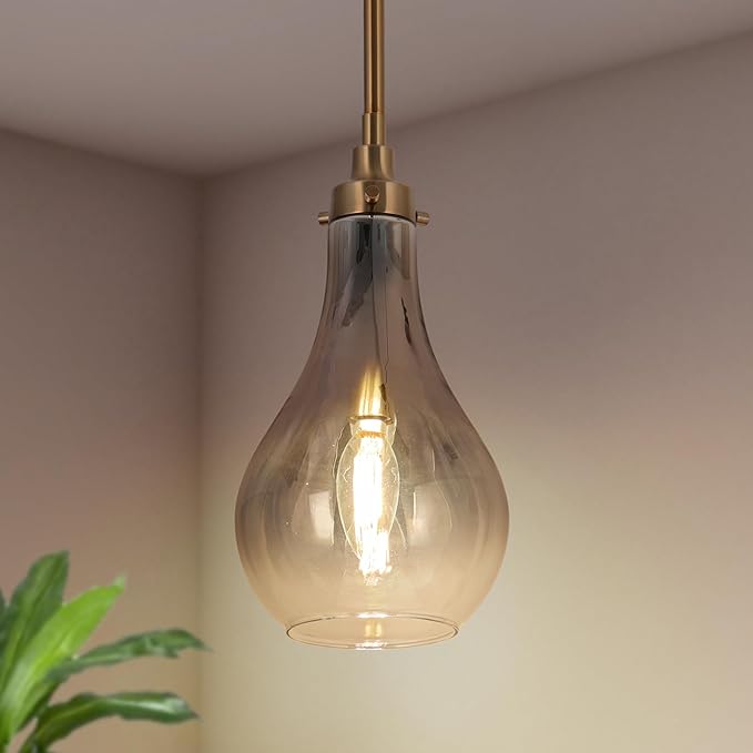 KSANA Pendant Light Kitchen Island, Gold Pendant Lighting with Colored Glass for Dining Room Modern Electroplated Hanging Light Fixtures for Kitchen, Hallway, Foyer, Entryway