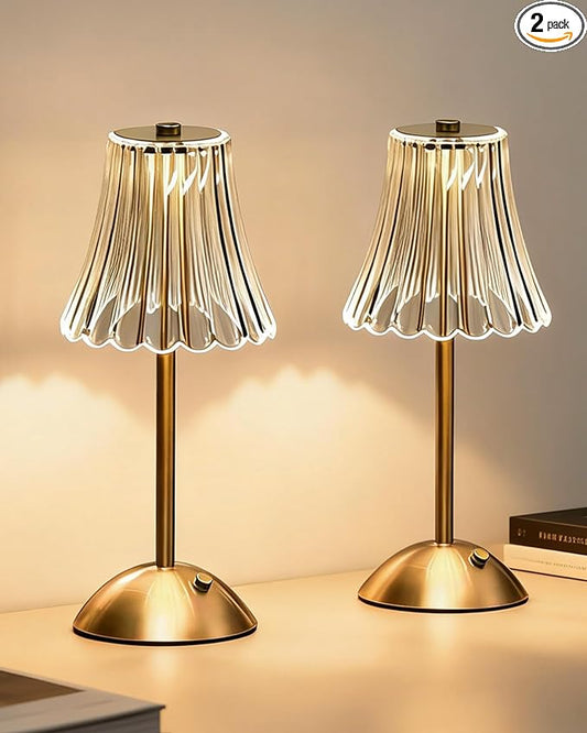 Gold Rechargeable Table Lamp [2 Pack], Cordless Touch LED Bedside Lamp with 3 Color Modes, USB Dimmable