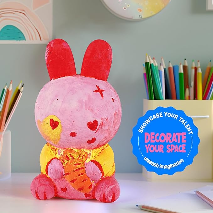 Paint Your Own Bunny Lamp Kit, Art Supplies Painting Kits for Kids, Arts and Crafts for Kids Ages 8-12, Bunny Toys Girls Boys Birthday Easter Gifts for Kids Ages 3 4 5 6 7 8 9 10 11 12+