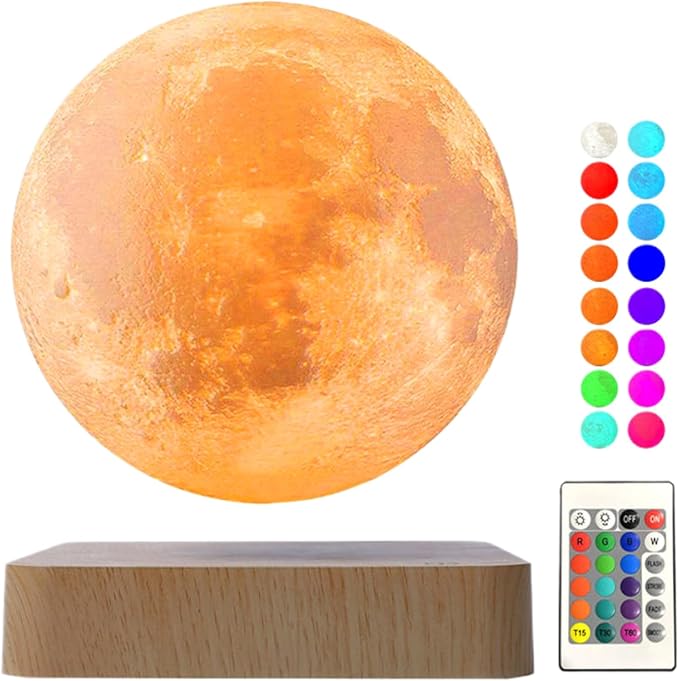 Levitating Moon Lamp, Magnetic Balance Floating Moon Night Light with 16 Color Remote & Touch Control, LED 3D Levitating Decor Unique Lamps for Kids,Office, Living Room (Light Brown)