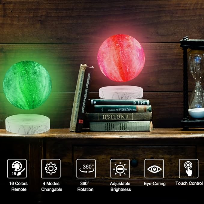 UVEHAS Floating Moon Lamp - Levitating Galaxy Moon Light Remote Control 16 Colors LED Magnetic Levitation Spinning 3D Printing Lunar Night Lights Desk Decorative Lamp for Room Decor Creative Gifts