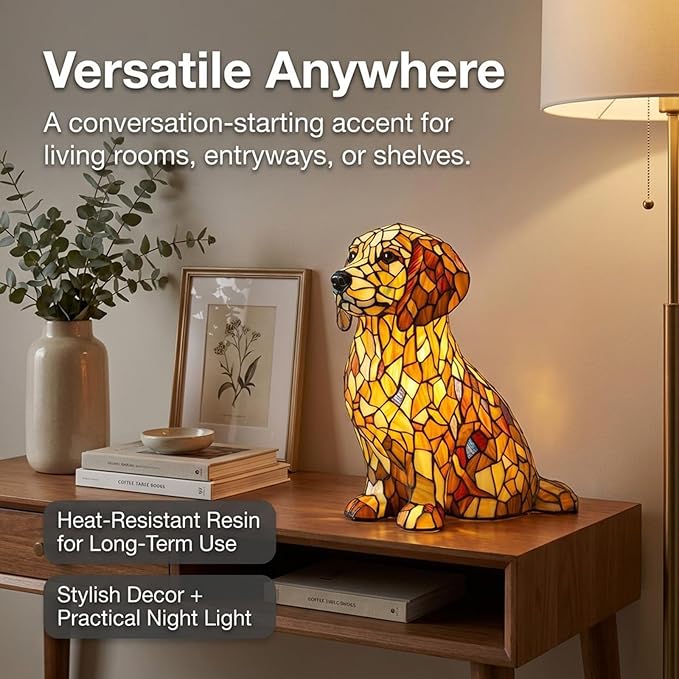 Rainbow Puppy Lamp Stained Glass Dog Night Light 3D Retro Stained Resin Rainbow Pup Lights Charge Powered Table Lamp Puppy Glow Lamps for Home Bedroom Desk (C)
