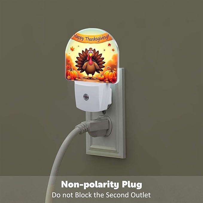 Thanksgiving Turkey Night Light Plug into Wall, Fall Autumn Pumpkins Harvest Dusk to Dawn Night Light,0.5w Energy Saving Sleep Friendly Nightlights for Kids Boys Girls Home Decor