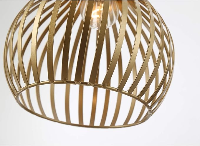 Industrial Wire Cage Plug in Pendant Lighting Metal Hanging Light Fixture with 14.27 Ft Hanging Cord and On/Off Switch (Gold)