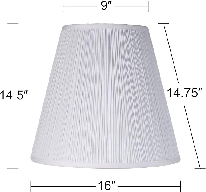 9" Top x 16" Bottom x 14 1/2" High x 14 3/4" Slant Lamp Shade Replacement Set of 2 Large White Ivory Mushroom Empire Round Traditional Fabric Pleated Spider Harp Finial - Springcrest