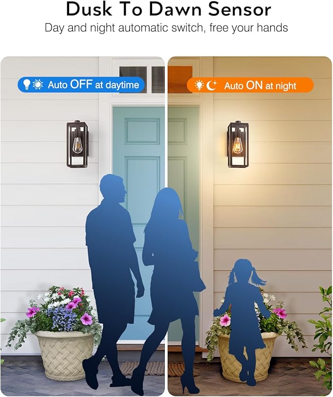 VIANIS Dusk to Dawn Outdoor Lighting, Modern Oil Rubbed Bronze Wall Light Fixtures, 100% Aluminum Porch Lights Outdoor, Anti-Rust Waterproof Outside Sconce Lights for Patio Front Door Entryway, 2-Pack