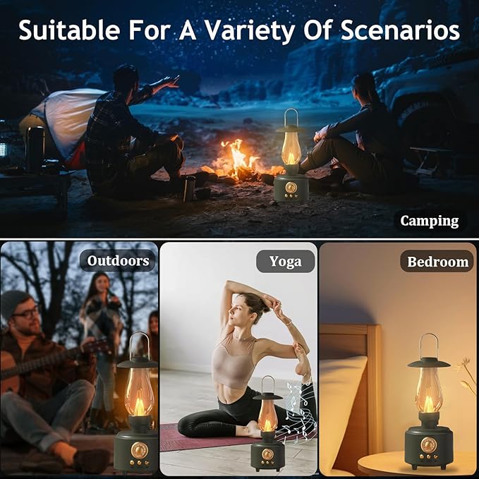 AVEKI Vintage Kerosene Table Lamp with Bluetooth Speaker, Infinitely Dimmable Rechargeable LED Lights for Bedroom, IPX4 Waterproof Bedside Lamps for Camping Party Holiday Home Decor Gift (Green)