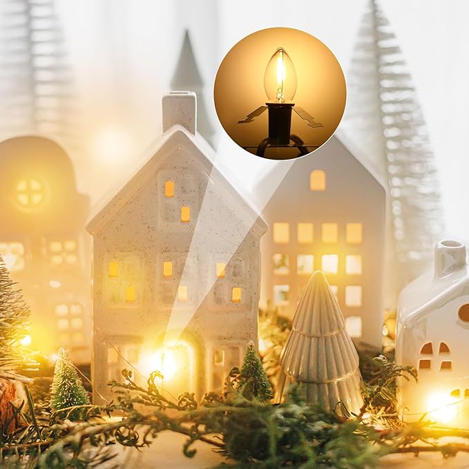 Enhon 30 Pack C7 Accessory Cord with LED Bulb, Each 6 ft Blow Mold Light Cords with On/Off Switch for Christmas Village House Halloween Pumpkin Holiday Ceramic Tree and Craft Projects