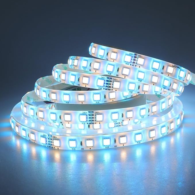 RGB+Warm White LED Strip Lights DC24V SMD5050 360LEDs RGBW LED Tape Light Multi-Colored Silicone Waterproof IP65 16.4Ft for Bedroom Home Kitchen Lighting
