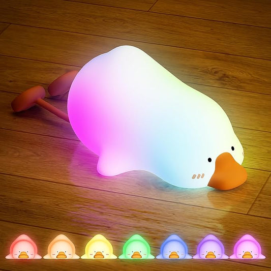 Goose Night Light for Kids, 8 Colors Silicone Cute Duck Lamp, Lying Flat Duck Nightlight, 3 Level Dimmable Kids Nightlight, Timer Rechargeable Bedside Touch Baby Night Lamp, Xmas Birthday Gifts