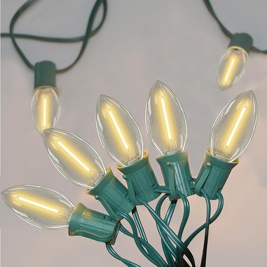 C9 LED Christmas Lights Outdoor, Christmas Outdoor Lights with 27 LED Warm White Bulbs(2 Spare) for Xmas Holidays Roofline Patio Garden Party Wedding Decor