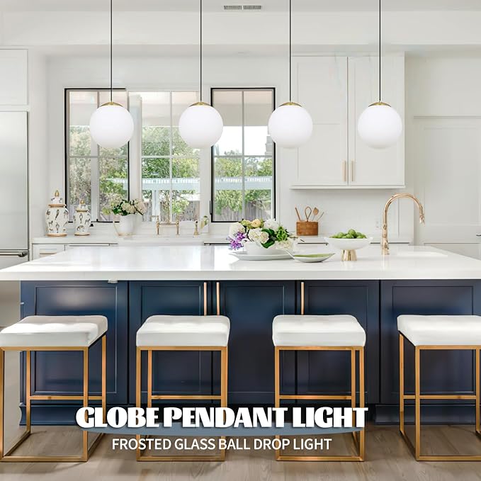 KoKo&Yukina 6-inch mini Modern Globe Pendant Light Opal Glass with Brass Finish Contemporary Mid Century Adjustable Hanging Light Fixture Mid Century Pendant Light for Living Room Bedroom Kitchen