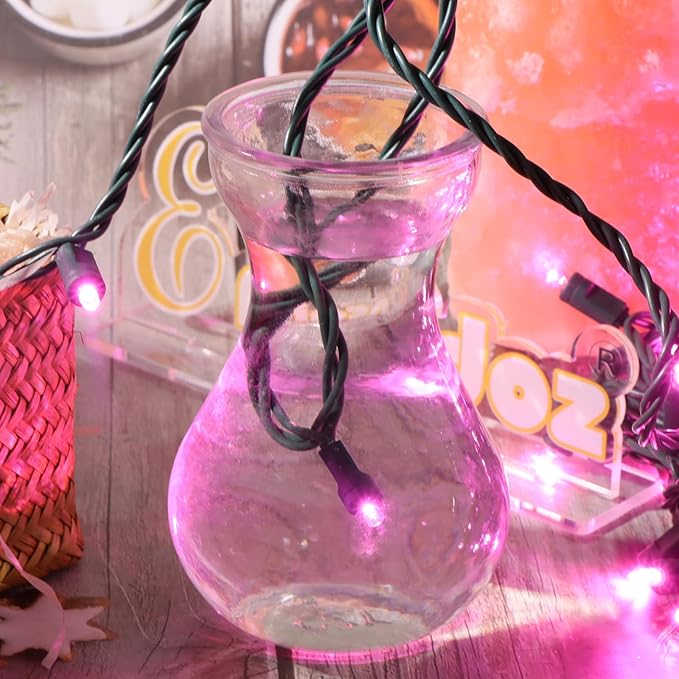 100 LED 5MM Pink Christmas Lights, 33FT Indoor/Outdoor String Light, Mini Lights for Garden, Patio, Christmas Trees - Green Wire, Commercial Grade, UL Listed