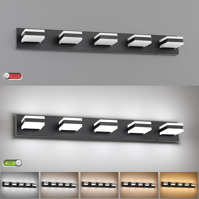 SOLFART Black Vanity Lights for Bathroom, 5 Color Temperature Bathroom Light, Light Fixtures Over Mirror, Modern LED Lighting Adjustable Color 5CCT