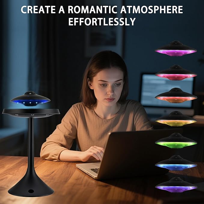 Magnetic Levitation Bluetooth Speaker, UFO Levitating Speaker with Smart Touch, Floating 360° Spin, Switchable Gradient LED Light, for Home Decor, (Black)
