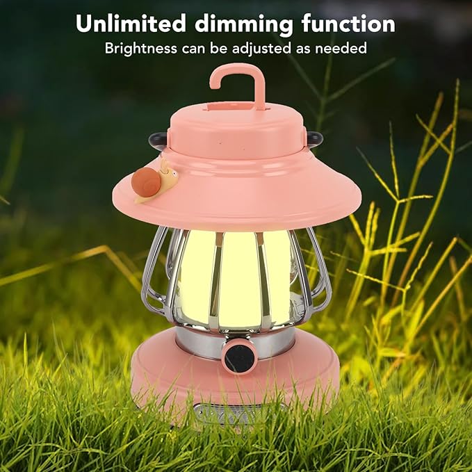 Vintage Lantern Decorative,Hanging Lantern Decor,Camping Lantern Portable Tent Light Emergency Light,Retro Rechargeable Camping Lantern,Infinite Dimming 3 Level Color Temperature (Pink)