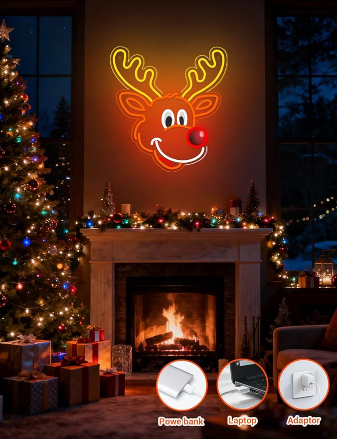 Christmas Elk Window Lights Decor Indoor, Deer Christmas Window Light Decorations for Holiday Indoor Bedroom Wall Door Glass Decorations (Elk)