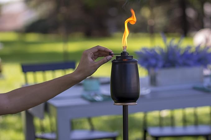 TIKI Kokomo 65" Metal Torch with Adjustable Flame – Black Decorative Outdoor Lighting for Backyard, Lawn, Patio & Garden | Includes Long-Lasting Wick & Snuffer | Weather-Resistant Design