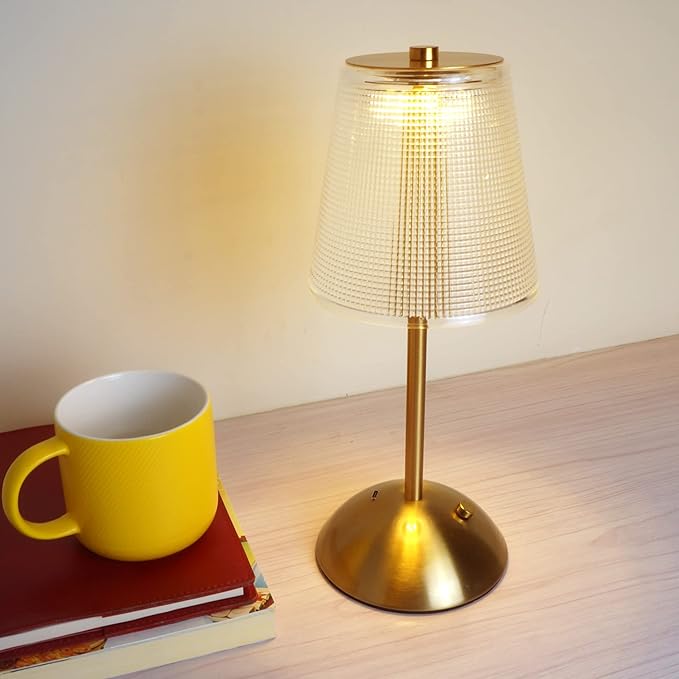 Cordless Table Lamp, 4000mAh Rechargeable Battery Operated Lamp, 3 Color Modes & Stepless Dimmable LED Touch Lamp, Portable Retro Metal Beside Lamps for Home Desk Bedroom Restaurant(Gold)