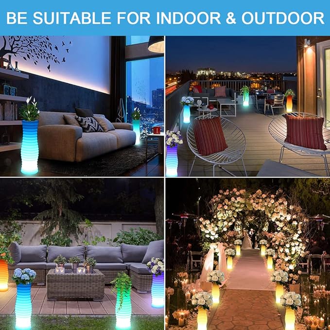 20-inch Cordless LED Lighted Vase w/Remote, Rechargeable LED Vase Night Light Floor Mood Lamp, 16 Colors & 4 Modes Dimmable LED Flower Pot, Waterproof Light Up Planter for Bedroom Path Bar Party Decor