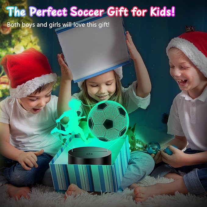 Soccer Gifts for Boys【 Boys’ First Soccer Night Light 】, 3D Illusion Soccer Lamp Easter Gifts for Teens Boys, 5 6 7 8 9 10 Year Old Boy Birthday Gifts for Children, Room Decor for Teens