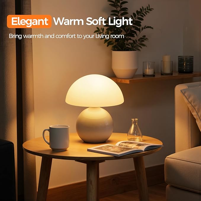 NIORSUN Wireless Mushroom Lamp Set of 2,Table Lamp for Bedroom, Portables Cordless Lamps,Wireless Light,Bedside Table Lamp for Living Room,Mini Mushroom 5200mAh Battery Operated Lamps Modern (White)