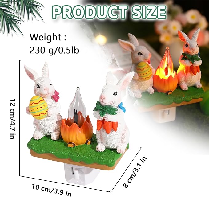 Bunny Campfire Flickering Nightlight, Rabbit Night Light Plug into Wall Easter Night Light with Switch Bunny Decor Easter Home Decorations