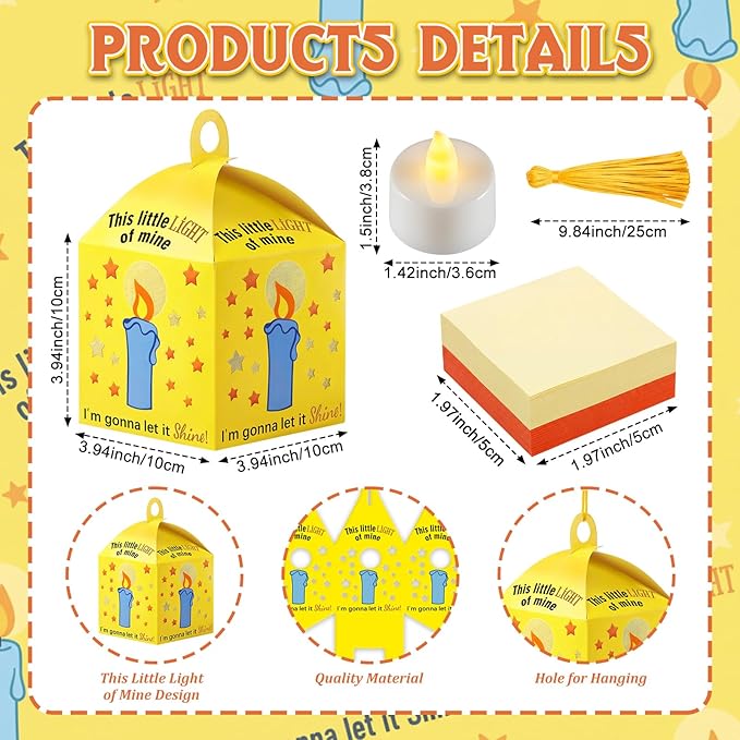 24 Sets Religious Easter Crafts with LED Candle Light Tissue Paper Light of Mine Lanterns Craft Kits DIY VBS Christ Suncatchers Lanterns Hanging for Easter Sunday School Christian Decoration