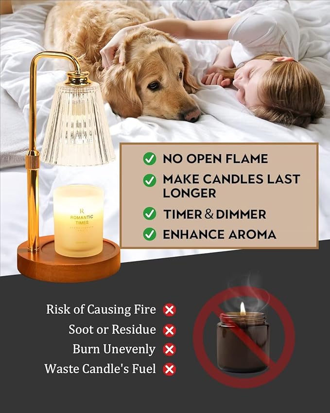 Candle Warmer Lamp with Timer Dimmable Crystal Vertical Stripe, Birthday Gifts for Women Mom, Adjustable Candle Warmer with 2 Bulbs, Candle Lamp Warmer for Jar Candles, House warming Home Decor