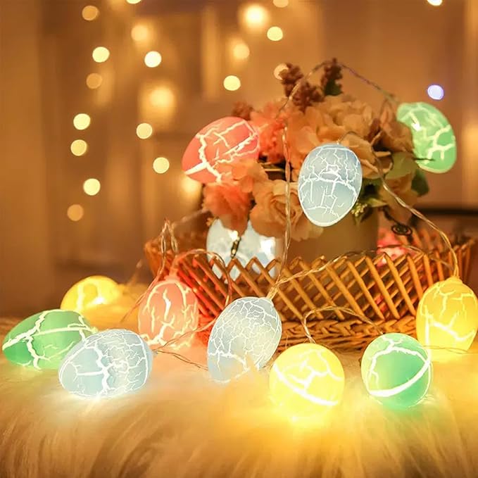 LED Colorful Light String, 1.5m Long, 10 Lights, Egg Shape Size: 1.77 * 1.77 * 2.36. for Easter Egg Dyeing, Festival Atmosphere Battery Light String.