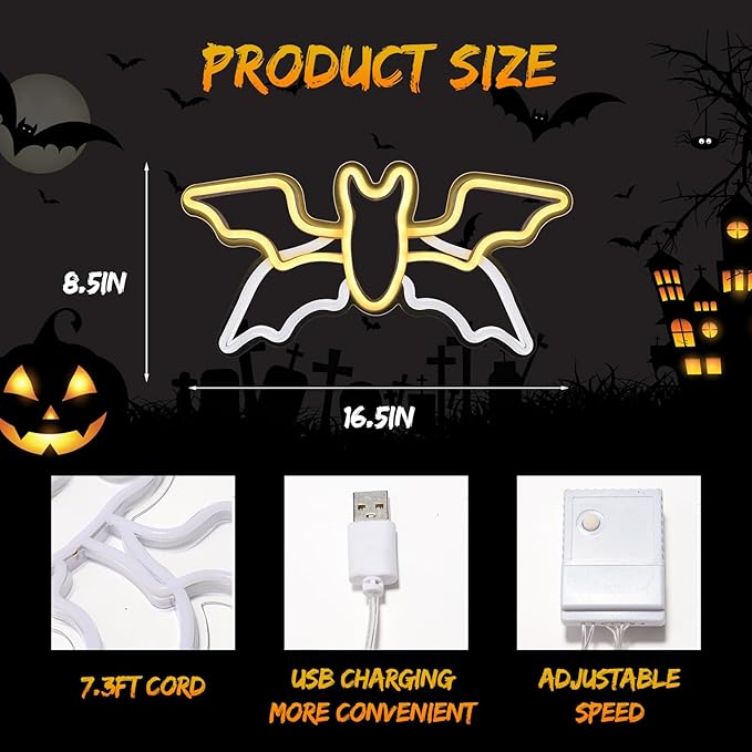Halloween Neon Sign,Halloween Flying Bat Neon Light Sign with Adjustable Speed,for Wall Decor Bedroom Home Decor Bar halloween LED Decoration Light