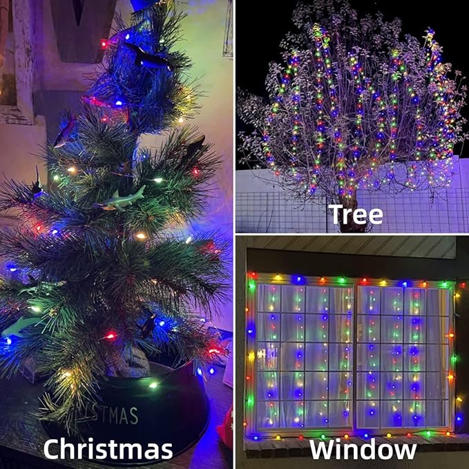 YEGUO 4 Pack Multicolor Solar Fairy Lights, Each 33ft 100 LED Christmas Lights Outdoor Waterproof, 8 Modes Sliver Wire Solar String Lights