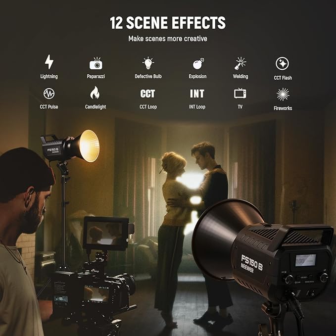 NEEWER FS150B LED Studio Video Light 2.4G/APP Control, 130W Bi Color COB Continuous Output Lighting with Cleaning Cloth for Photography Video Recording 4 Dimming Curves/2700K-6500K/CRI97+/Bowens Mount