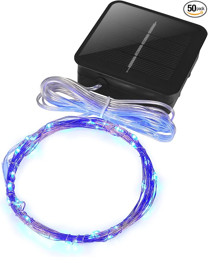Magicnight Mini Solar String Lights Outdoor Short Tiny Fairy Twinkle Firefly Light 15 Feet 50 LEDs for Outdoor Garden Backyard décor,Blue Color