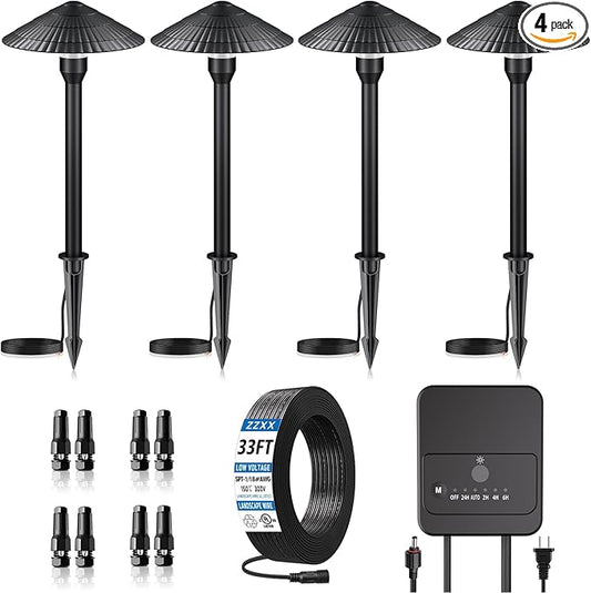 ZZXX All-in-One Low Voltage Landscape Lighting Kit 4-Pathway Lights with 40W Transformer, 5W Dusk to Dawn Outdoor Lighting, IP66 Waterproof LED Landscape Lights, Outdoor Lights 2700K for Yard Patio