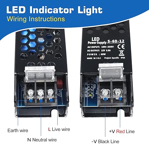 LED Driver 12V 60W 5A Slim LED Power Supply, AC 100-250V to 12V DC Adapter, Constant Voltage LED Transformer for Strip Lights, Bulbs, Garden and Cabinet Lights