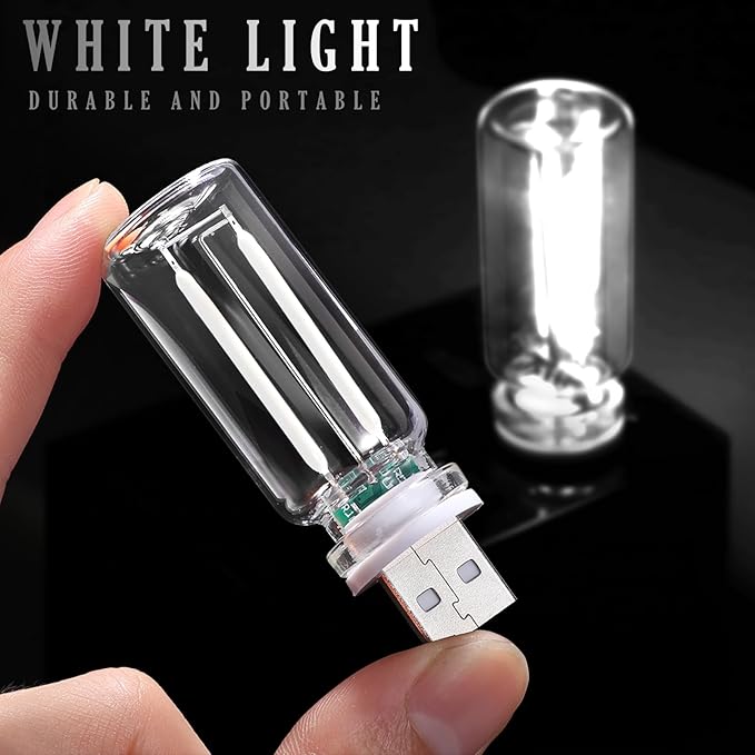 2PCS USB Car Light, Touch Control, Mini Glass Bottle USB Night Light DIY Romantic Mood Lamp Bedside Atmosphere Lights, Plug-in Retro Car Lamp Ambient Lighting Automotive Neon Lights for Vehicle, White