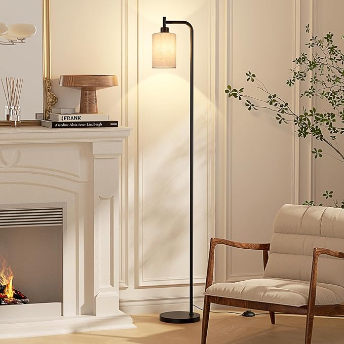 Floor Lamps for Living Room - Tall Standing Lamp with Linen Shade, Floor Lamp with LED Bulbs, Modern Floor Lamps for Bedroom Office Corner