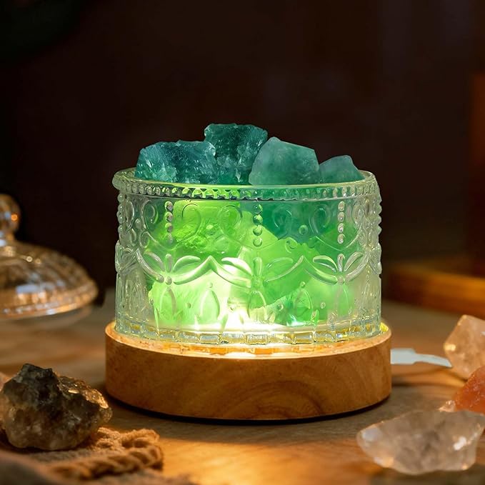 Runyangshi Crystal Lamp Night Light - Natural Green Fluorite Crystal Stone, 3 Lighting Modes with 10 Brightness Levels, Kid & Pet Friendly Design, USB Powered, Ideal for Home and Decor & Gift