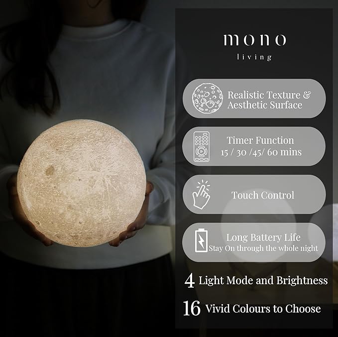 5.9 Inch Moon Lamp for Adults - 16 Color LED Light Up Moon Ball, Large Realistic 3D Night Light with Remote & Timer - Unique Thanksgiving & Christmas Gifts