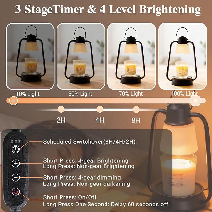 Candle Warmer Lamp with Timer Dimmable, Birthday Christmas Gift for Mom Sister Girlfriend, Vintage Decor Lamp for Housewarming Gift, Electric Wax Melt Warmer for Jar Candle with 2 Bulbs, Black