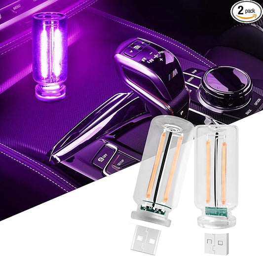 Keiurot USB Light Touch Dimmable Retro USB Led Lights for Car,Mini USB Light Bulb Ambient Lighting for Car Bedroom Party Christmas Hallway Camping,Purple 2Pack