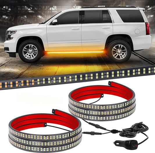 XRIDONSEN 2PCS 60 inch Amber Strobe Lights Strip 720 LED Running Board Lights Flashing Warning Hazard Safety Side Step Flexible Emergency Lights for Tow/Plow Trucks Construction Vehicles Pickup SUV
