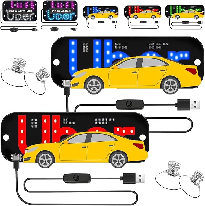 LED Light Sign for Car, Taxi Windshield Light Sign, USB Car LED Display with Suction Cups, Taxi Indicator Lights, USB Plug, Dual-Color Conversion, Improve Night Visibility (2pc A)