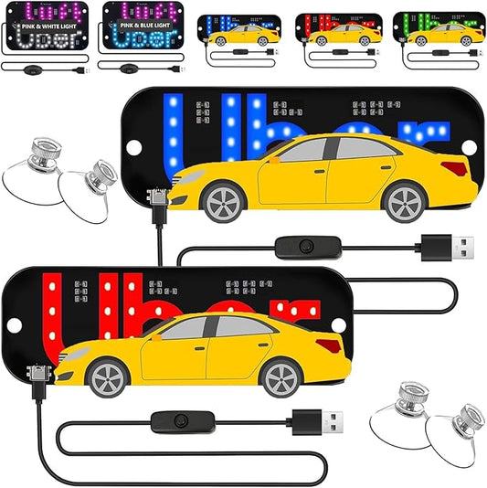 LED Light Sign for Car, Taxi Windshield Light Sign, USB Car LED Display with Suction Cups, Taxi Indicator Lights, USB Plug, Dual-Color Conversion, Improve Night Visibility (2pc A)