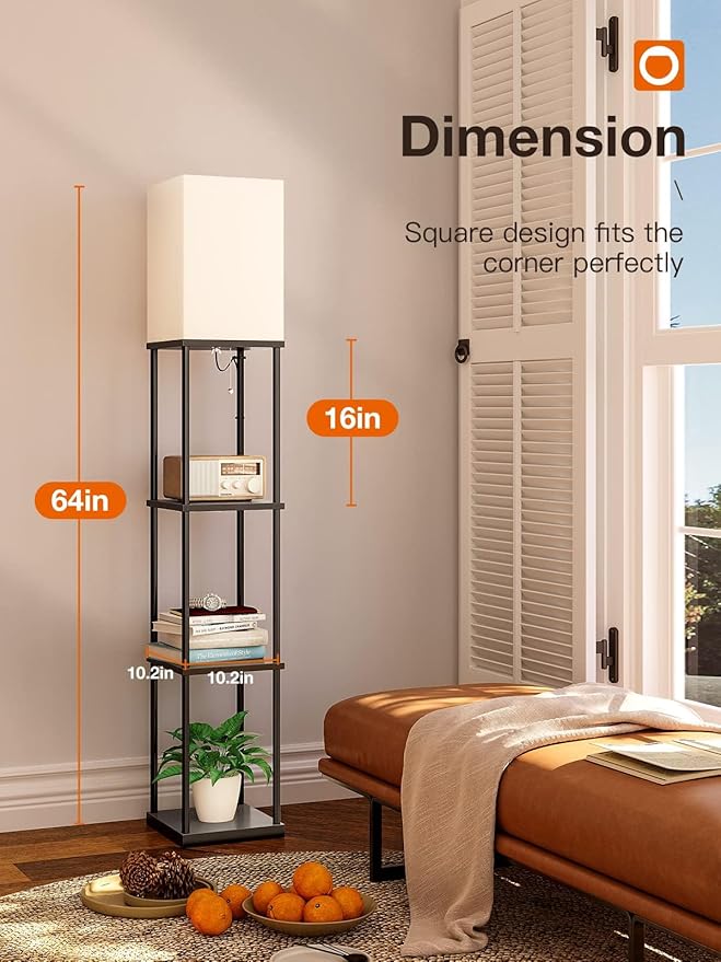 addlon Floor Lamps with Shelves, 4-Tier Modern Shelf Floor Lamp with 3CCT LED Bulb, Display Floor Lamp for Living Room, Bedroom and Office - Black